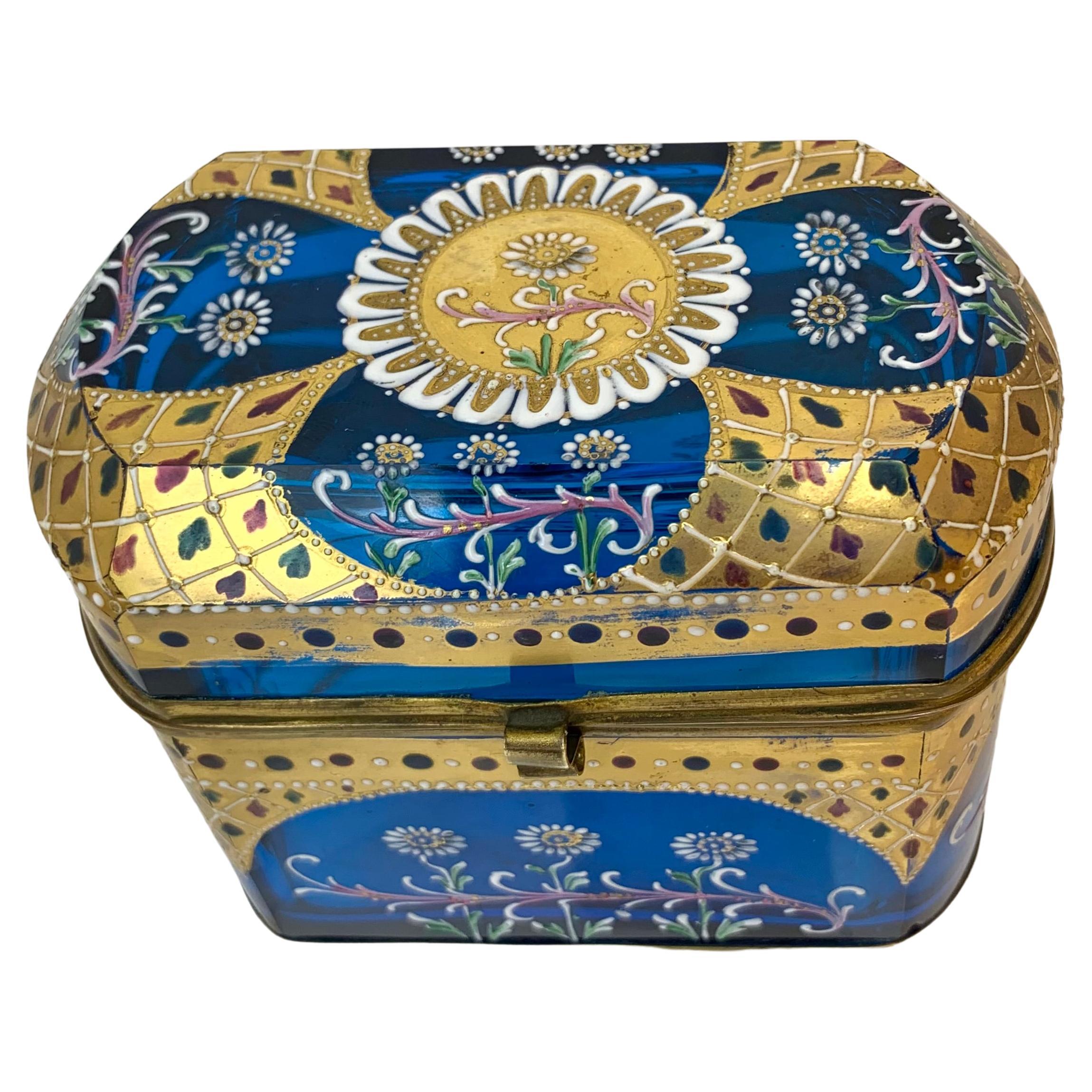 Antique Bohemian Moser Enameled Glass Jewelry Casket Box, 19th Century 1