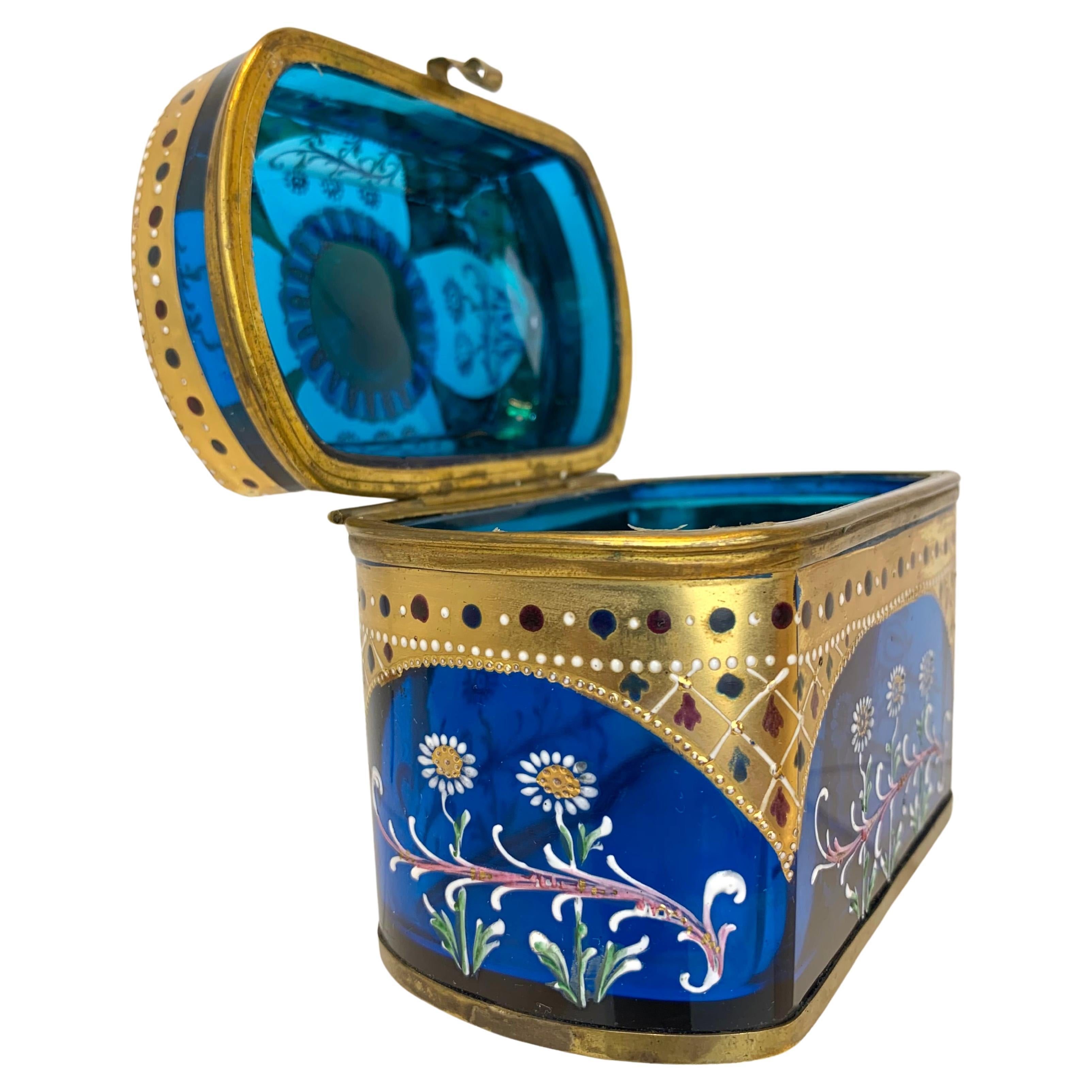 Antique Bohemian Moser Enameled Glass Jewelry Casket Box, 19th Century 2