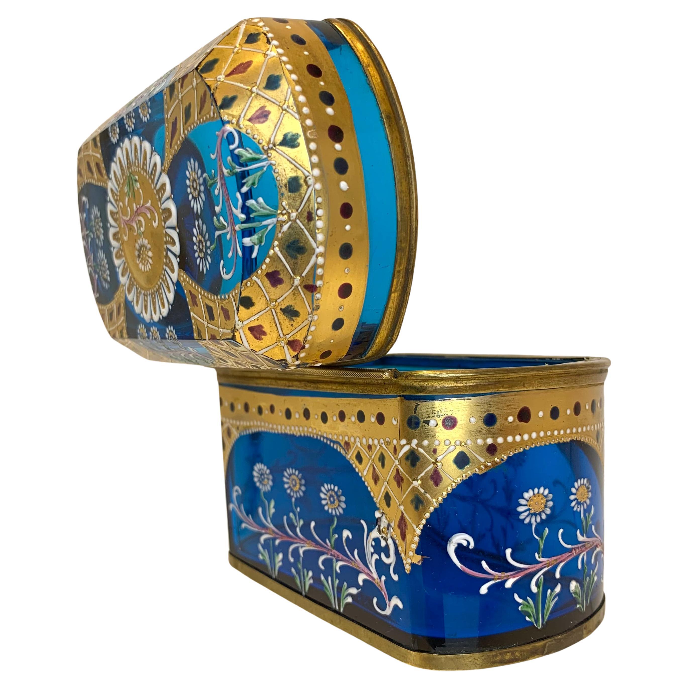 Antique Bohemian Moser Enameled Glass Jewelry Casket Box, 19th Century 3