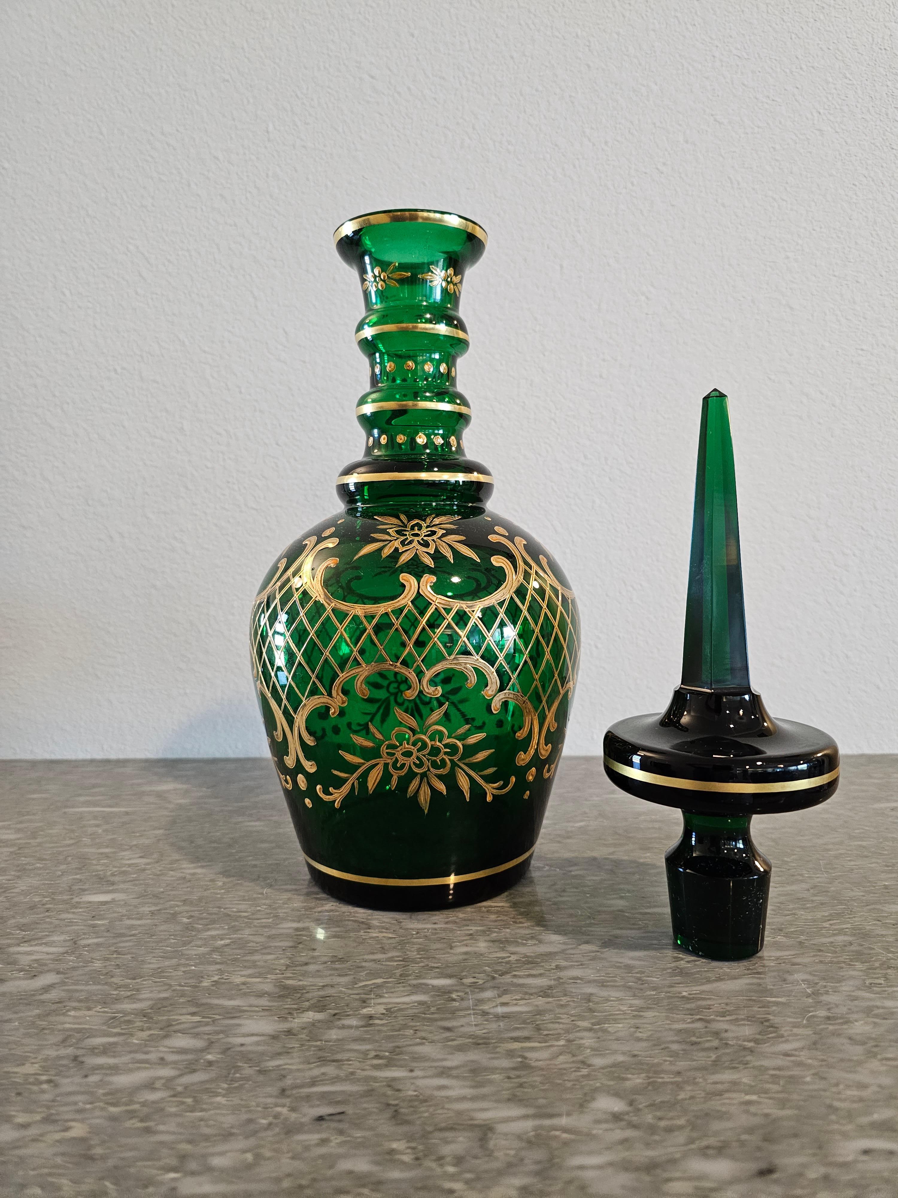 Antique Bohemian Moser Gilt Emerald Glass Decanter  For Sale 5