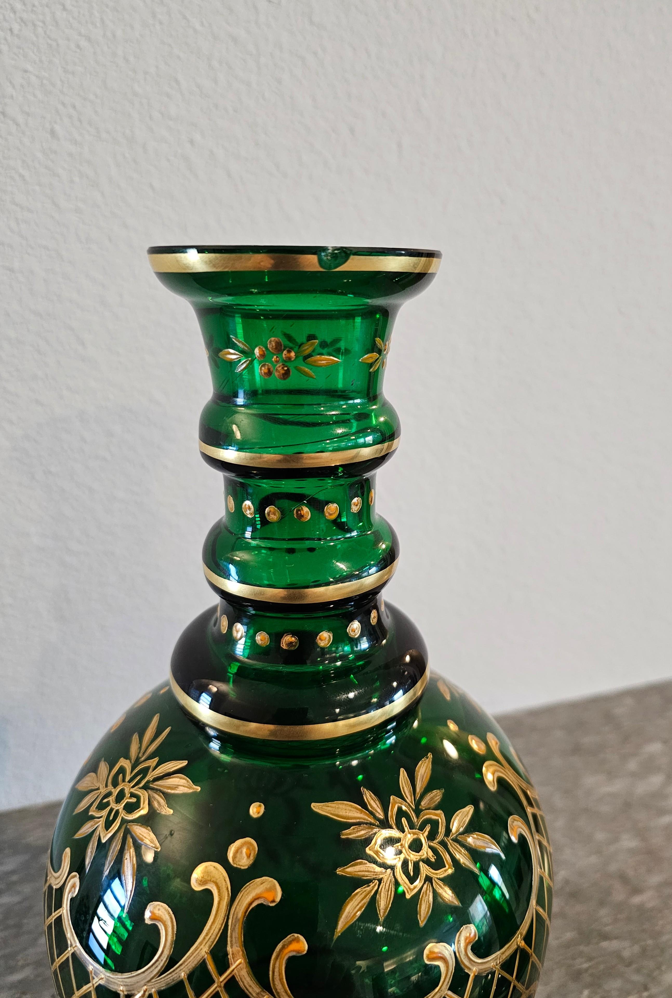 Antique Bohemian Moser Gilt Emerald Glass Decanter  For Sale 10