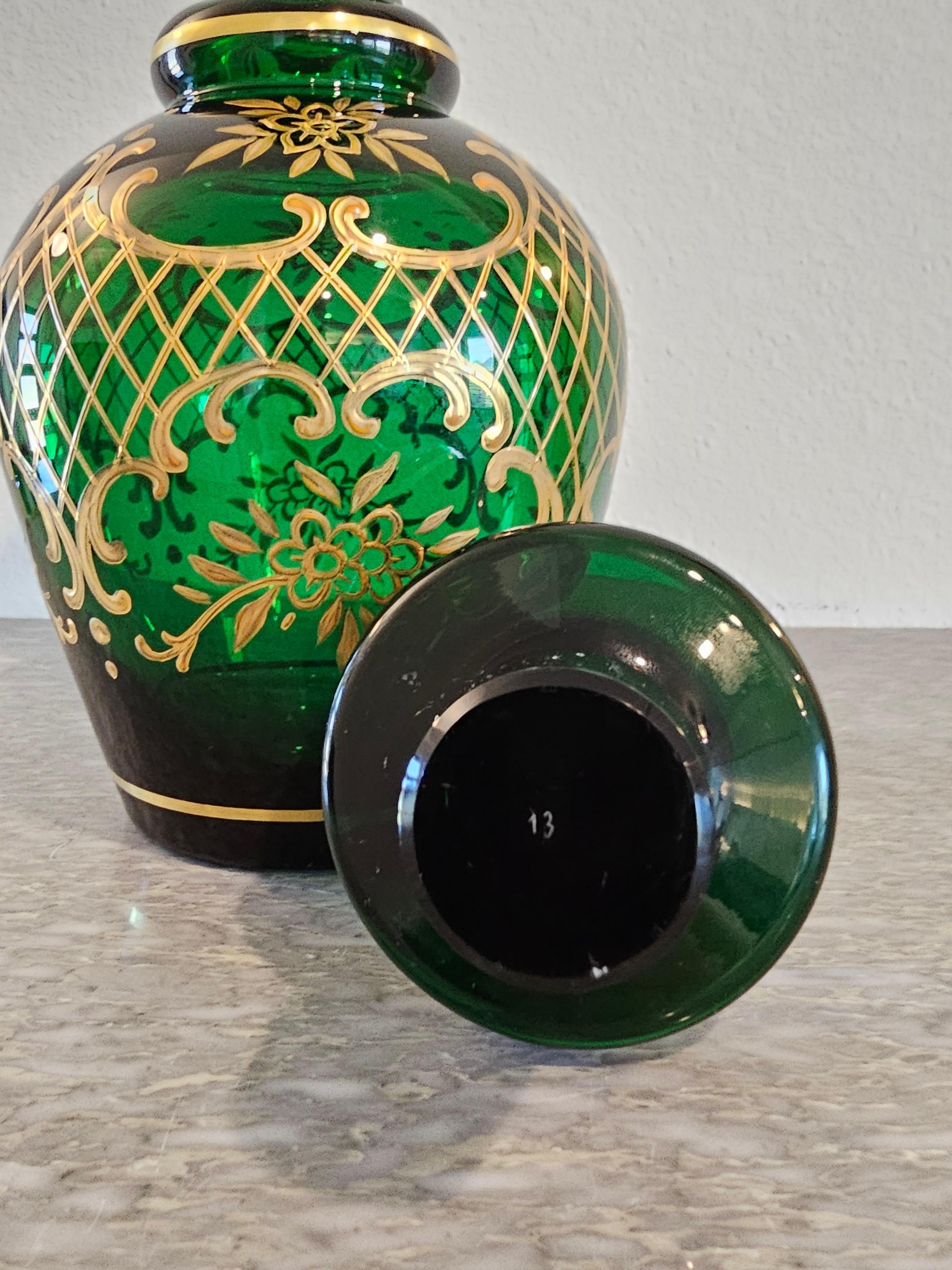 Antique Bohemian Moser Gilt Emerald Glass Decanter  For Sale 11