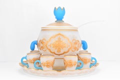 Antique Bohemian Moser Opaline Milk Glass Punch Bowl Set, 19th Century
