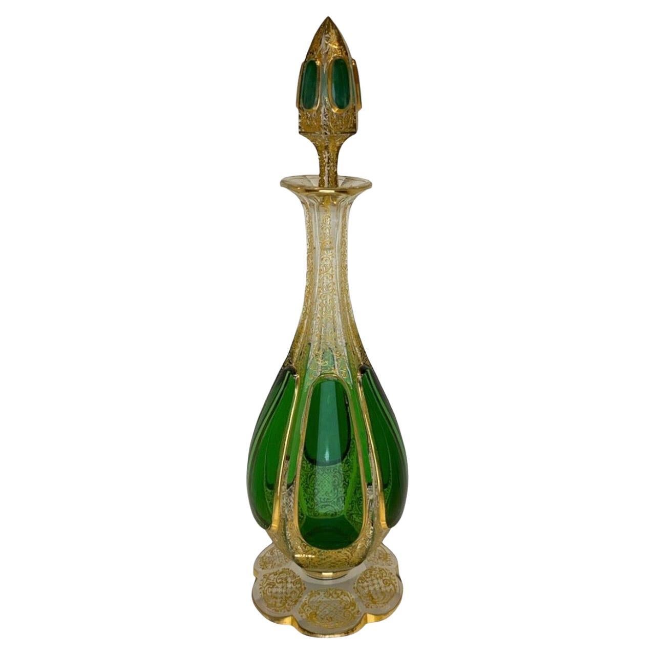 Antique Bohemian Moser Overlay Gilded Glass Decanter, 19th Century, 40 cm For Sale 2