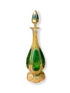 Antique Bohemian Moser Overlay Gilded Glass Decanter, 19th Century