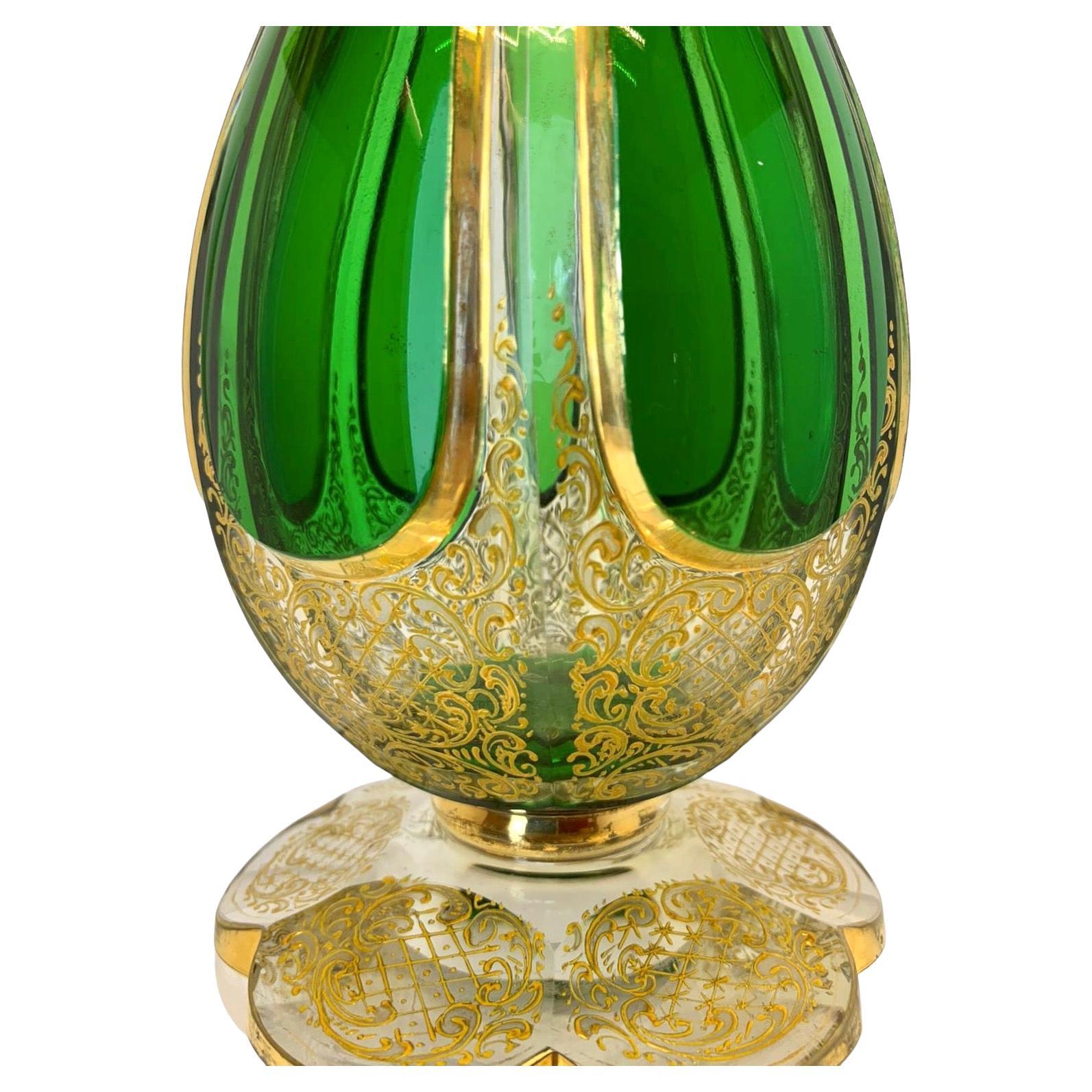 Antique Bohemian Moser Overlay Gilded Glass Decanter, 19th Century, 40 cm In Excellent Condition In Rostock, MV
