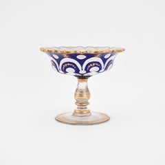 ANTIQUE BOHEMIAN MOSER OVERLAY GLASS TAZZA BOWL, 19th CENTURY