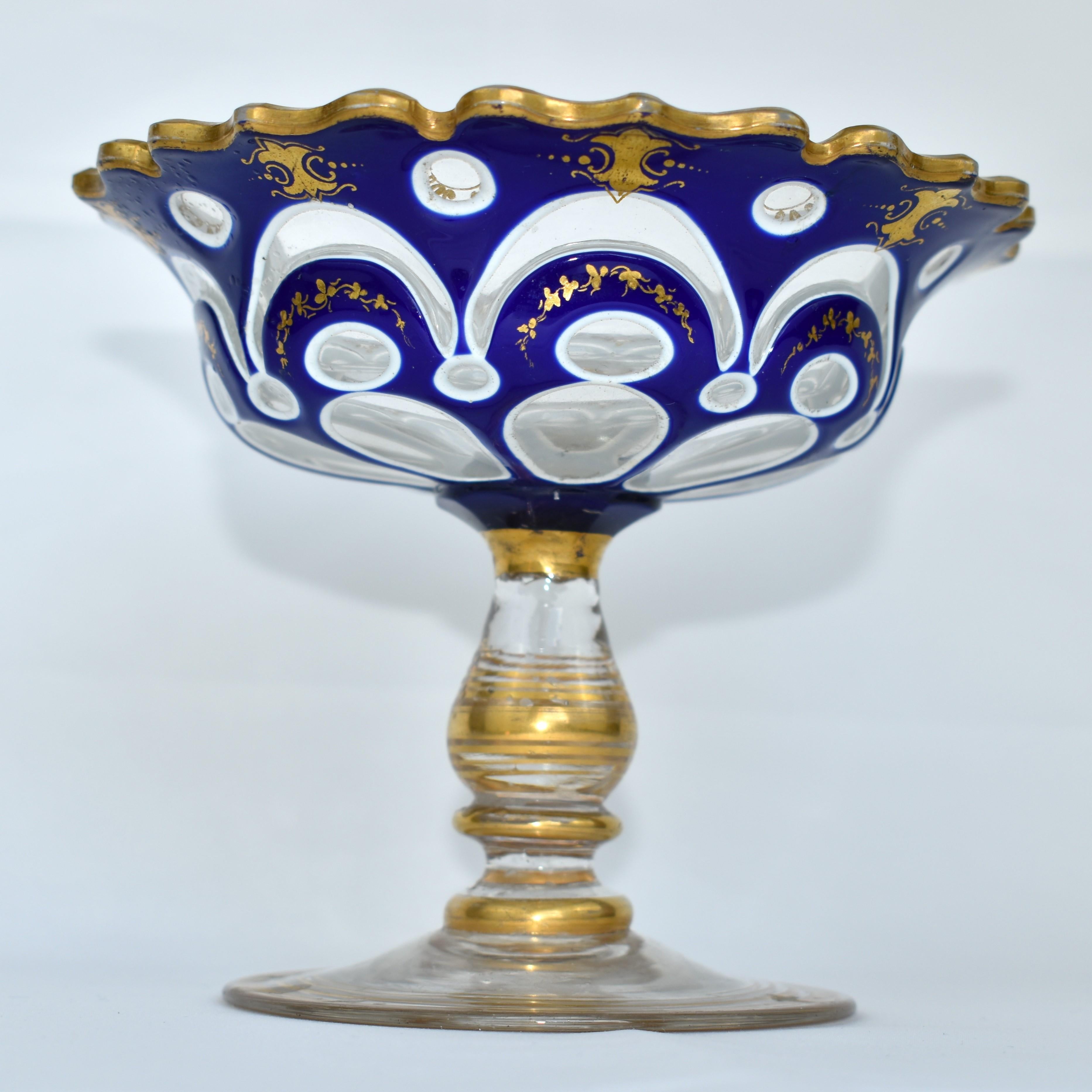 Opaline Glass ANTIQUE BOHEMIAN MOSER OVERLAY GLASS TAZZA BOWL, 19th CENTURY For Sale