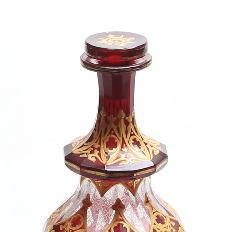 Antique Bohemian Moser Ruby Red Crystal Glass Bottle Set, 19th Century In Good Condition For Sale In Rostock, MV