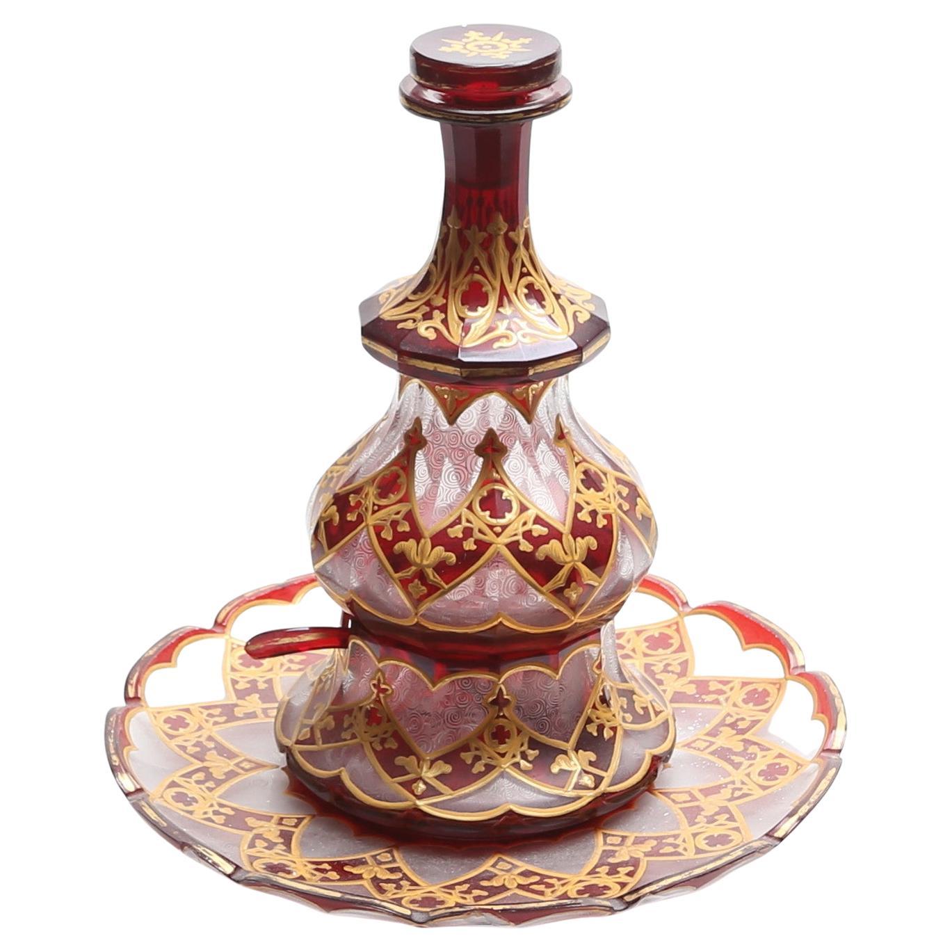 Antiguo Juego de Botellas de Cristal Rojo Rubí Moser de Bohemia, Siglo XIX en venta