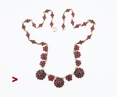 Collier Bohème Antique + Boucles d'oreilles Grenats Doré 830 Silver / 45cm / 27gr.