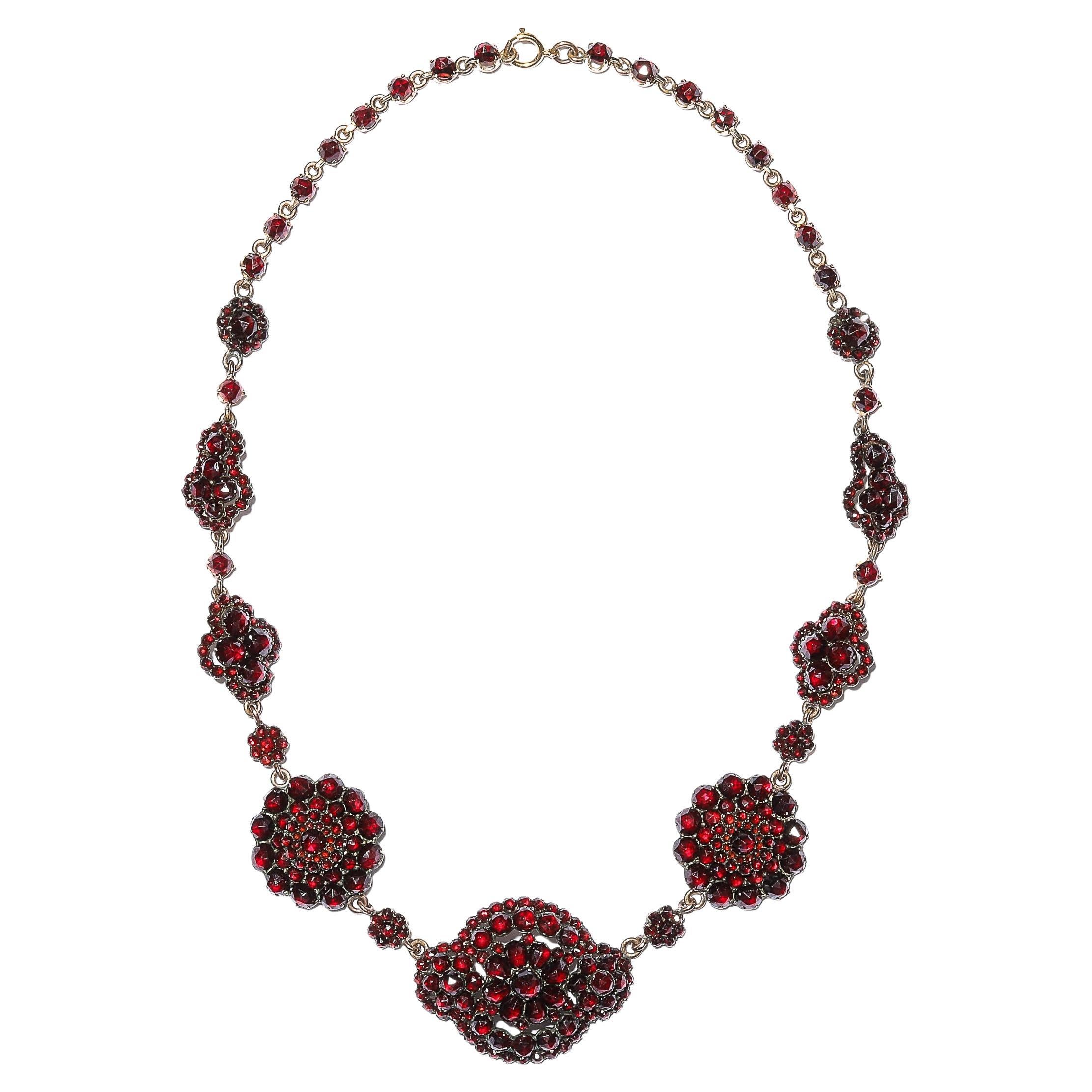 Antique Bohemian Necklace Encrusted with Garnets in Garnet Gold Setting