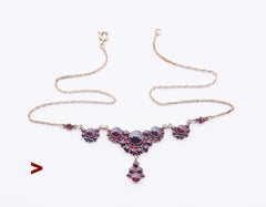 Antique Bohemian Necklace Garnets Gilt 830 Silver / 43cm / 9.7gr.