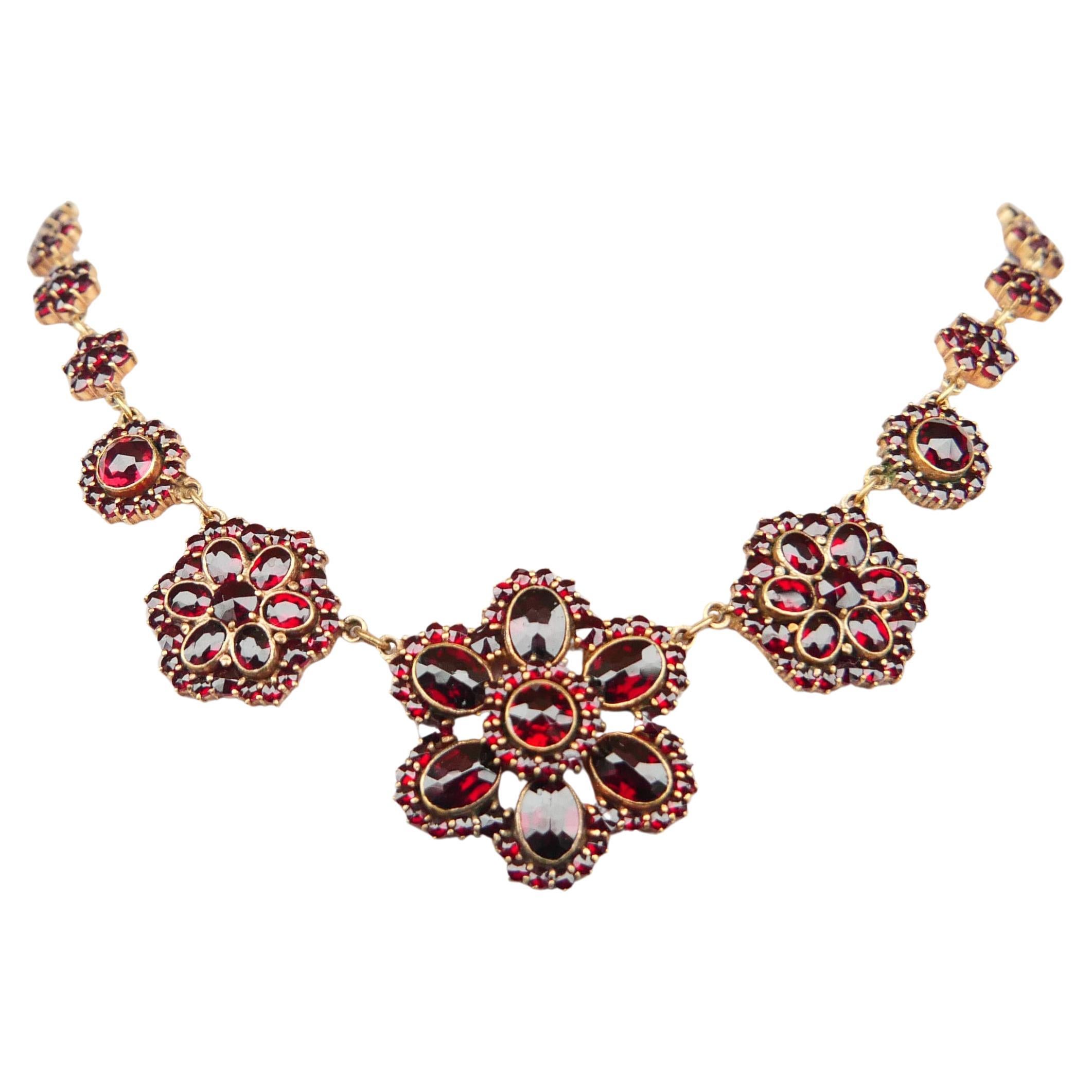 Antique Bohemian Necklace Garnets Gilt Silver / 46cm / 31gr.