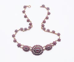 Antique Bohemian Necklace Garnets Seed Pearls Gilt 830 Silver / 38 cm / 26.7 gr.