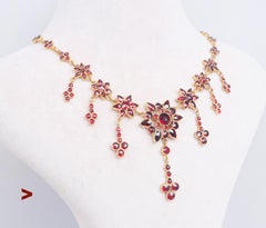 Antique Bohemian Necklace Red Garnets Gilt Silver / 48cm / 24 gr.