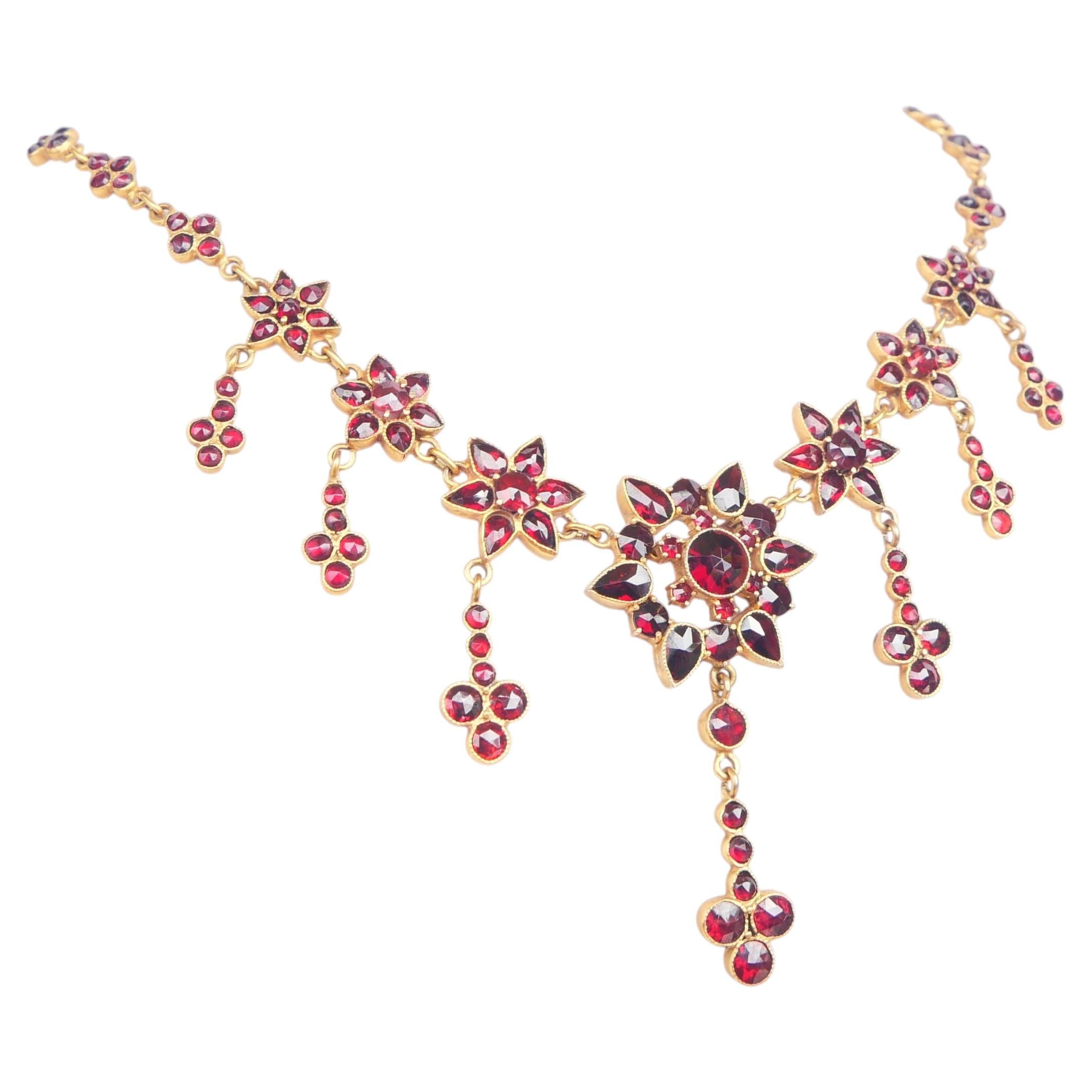 Antique Bohemian Necklace Red Garnets Gilt Silver / 48cm / 24 gr. For Sale