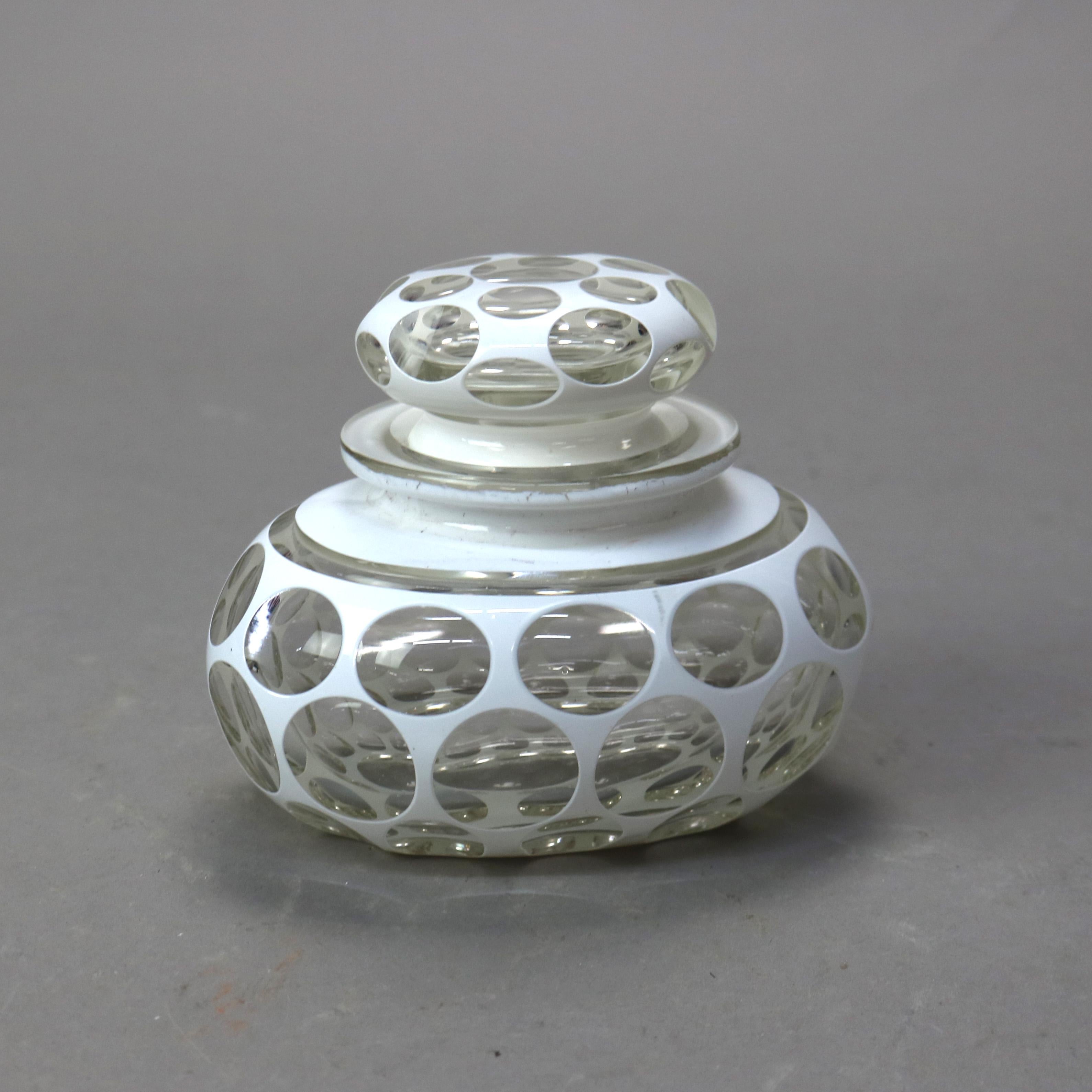 19th Century Antique Bohemian Opalescent Cut to Clear Art Glass Jar with Lid C1890 For Sale