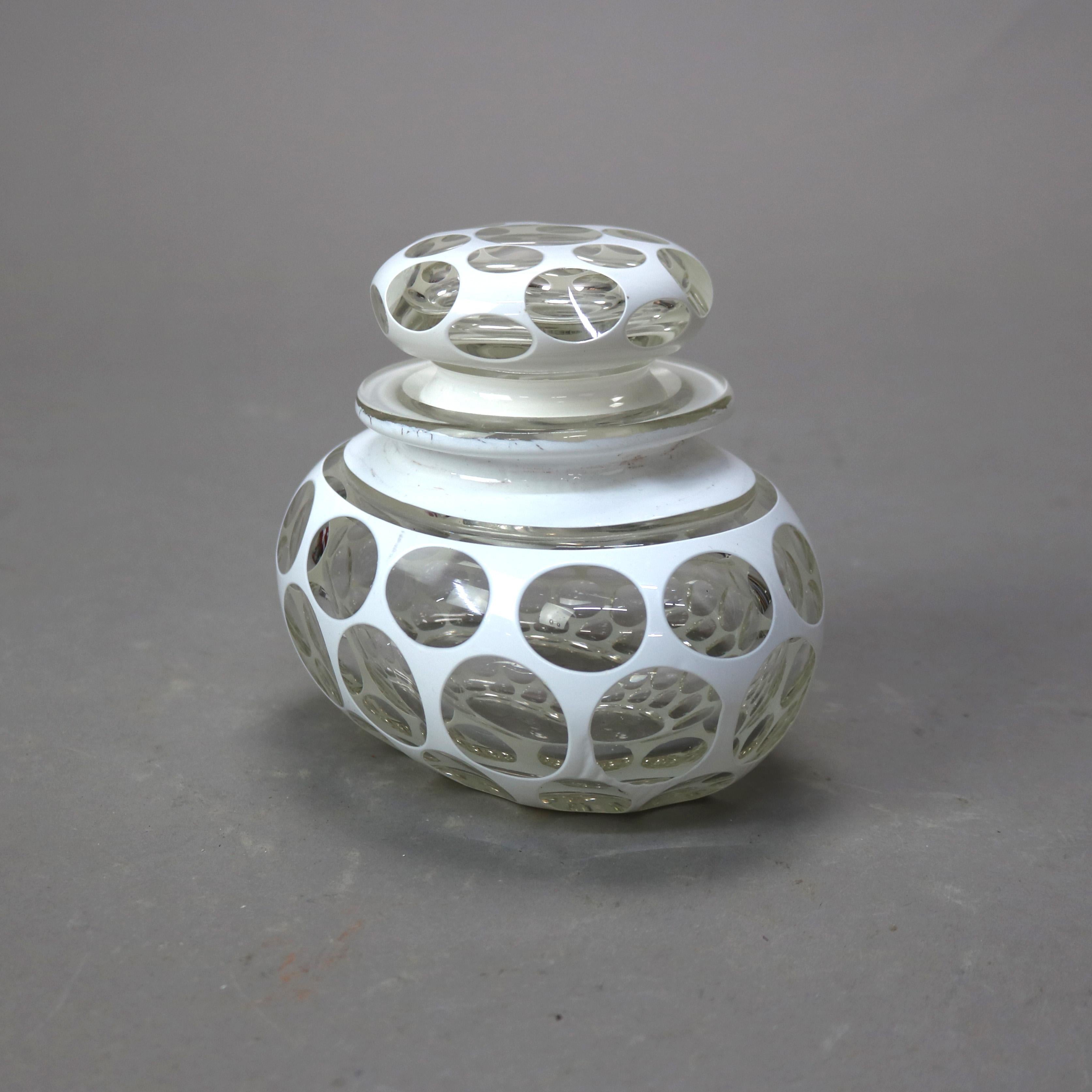 Antique Bohemian Opalescent Cut to Clear Art Glass Jar with Lid C1890 For Sale 1