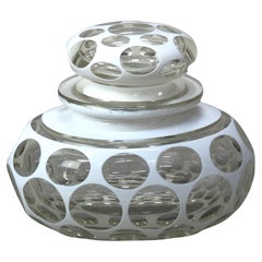 Antique Bohemian Opalescent Cut to Clear Art Glass Jar with Lid C1890