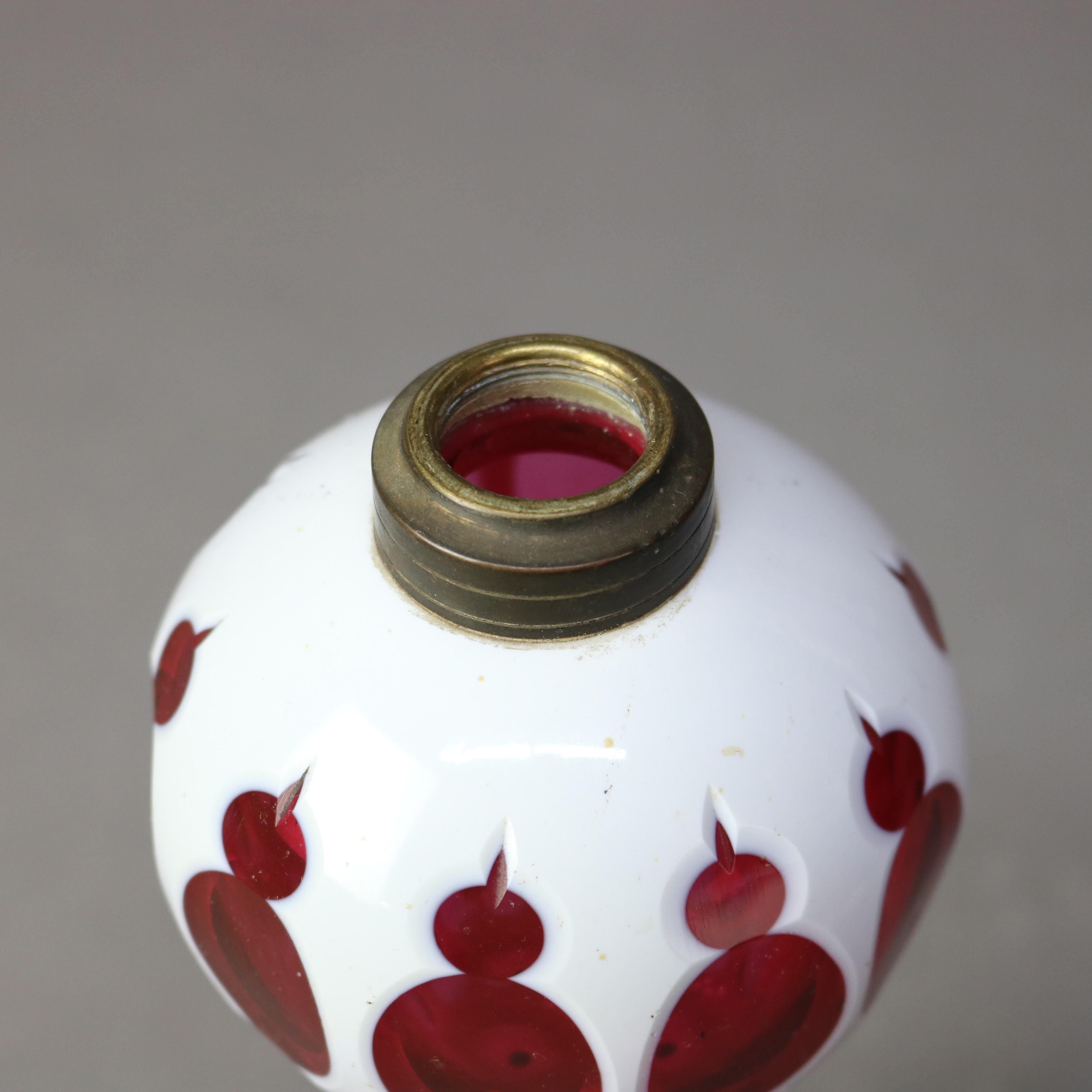 Antique Bohemian Opalescent Cut To Cranberry Glass Oil Lamp C1850

Measures - 10.5