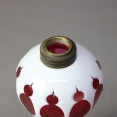 Antique Bohemian Opalescent Cut To Cranberry Glass Oil Lamp C1850