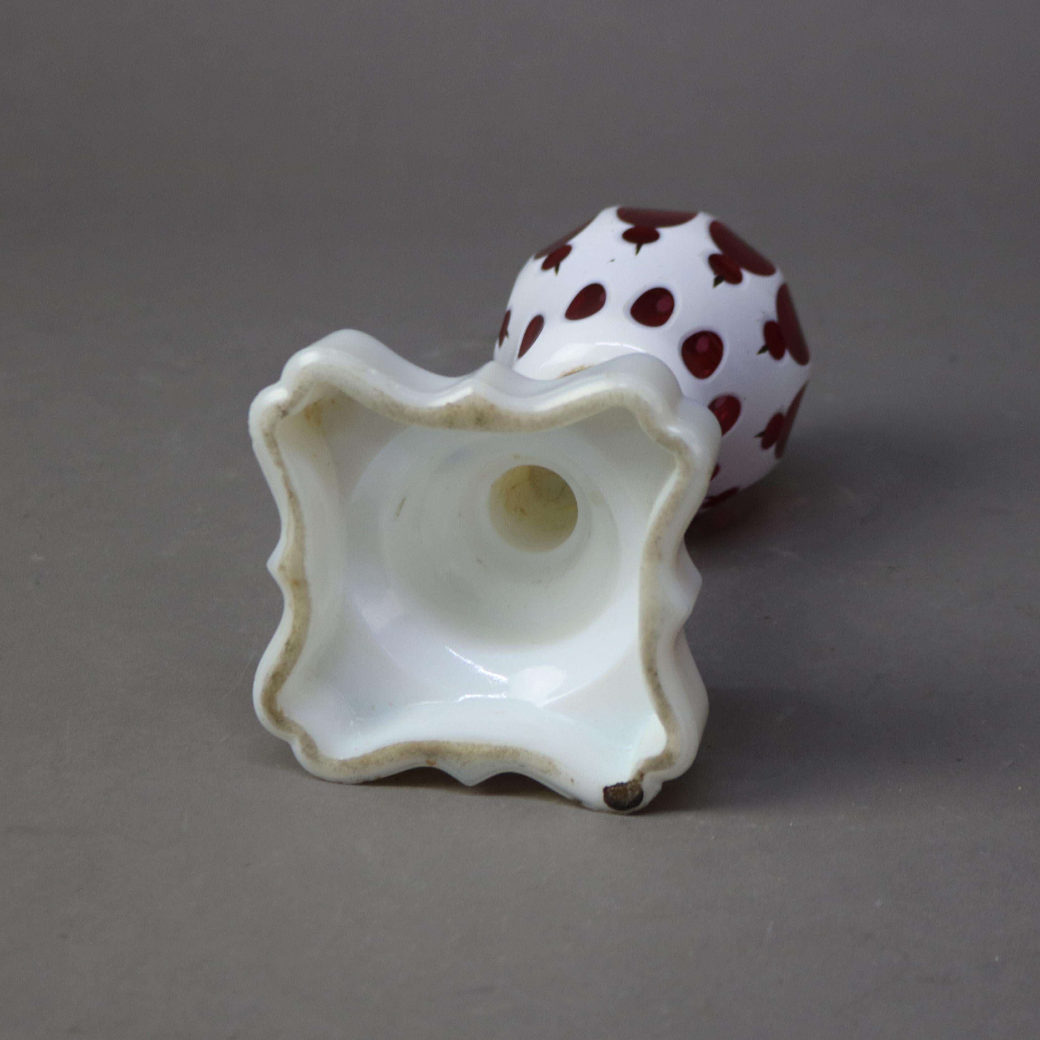 Antique Bohemian Opalescent Cut To Cranberry Glass Oil Lamp C1850 1