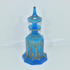 Antique Bohemian Opaline Enameled Glass Perfume Bottle, Flacon, 19th Century
