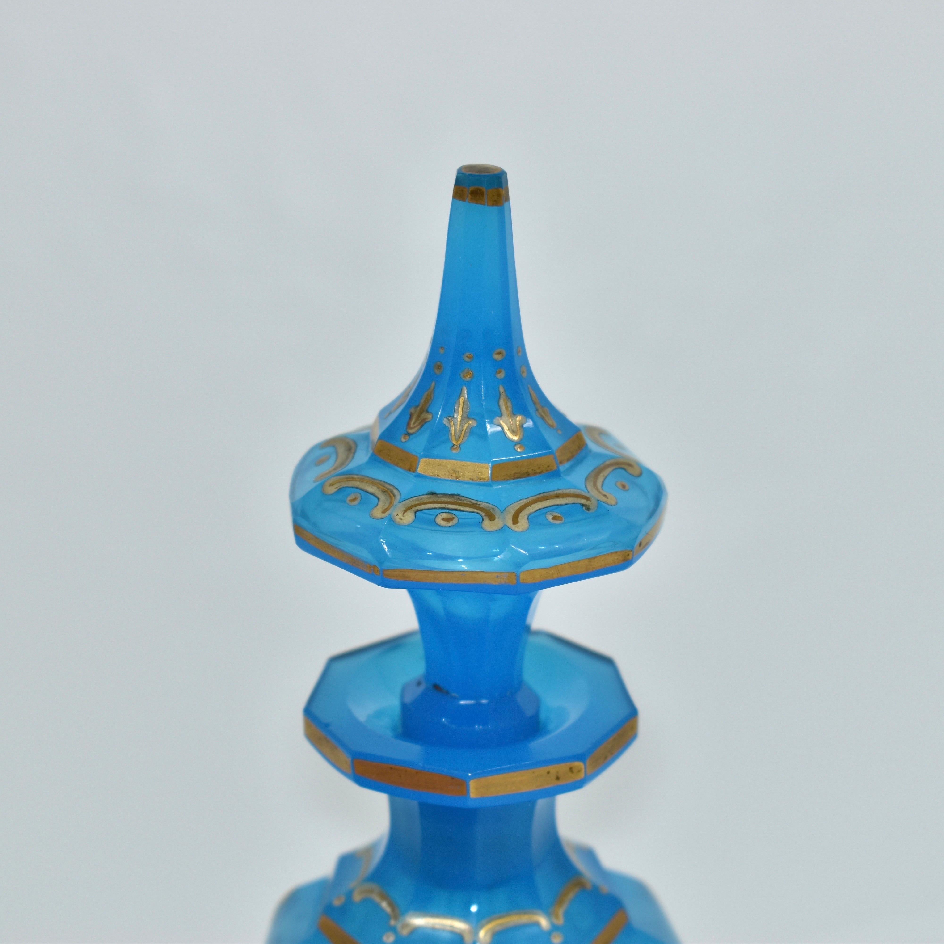 Antique Bohemian Opaline Enameled Glass Perfume Bottle, Flacon, 19th Century In Good Condition For Sale In Rostock, MV