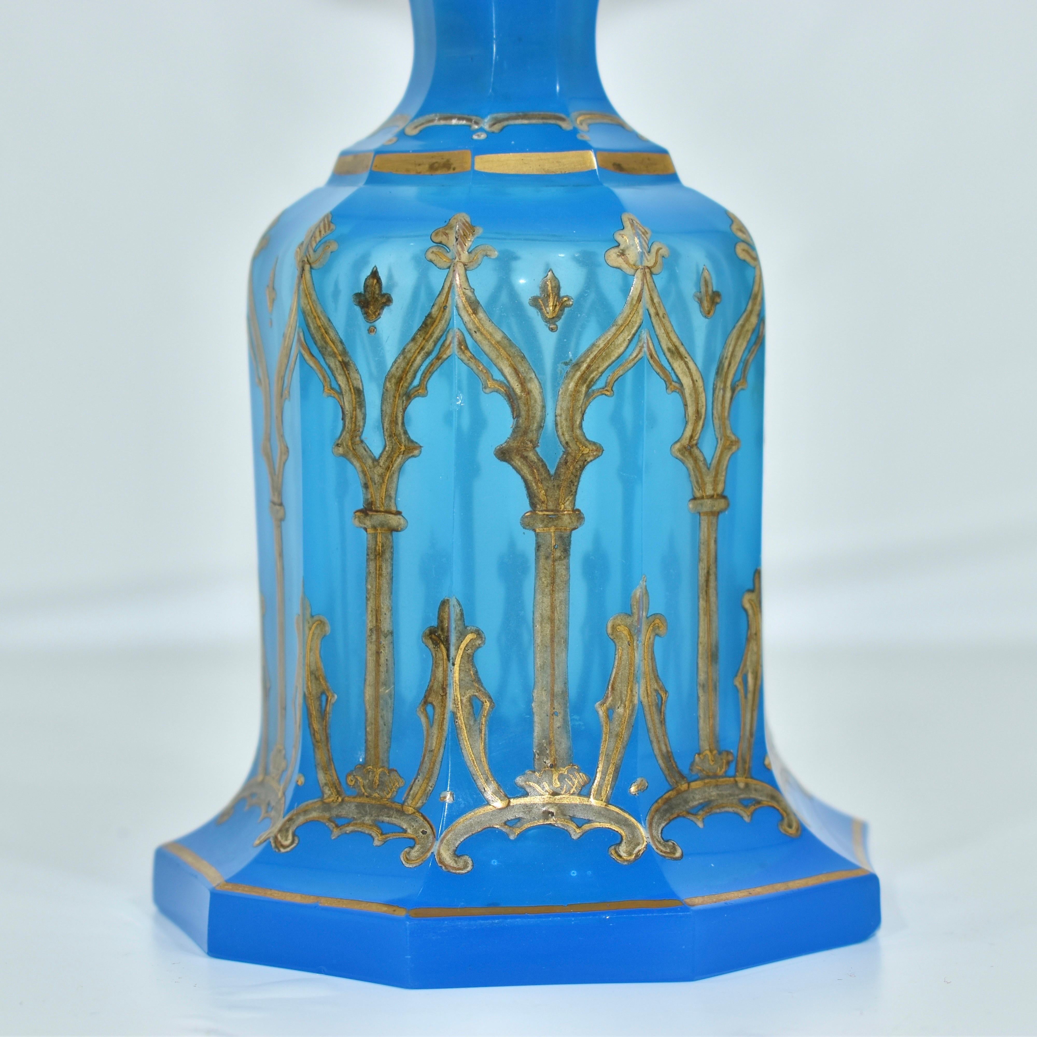 Antique Bohemian Opaline Enameled Glass Perfume Bottle, Flacon, 19th Century For Sale 1