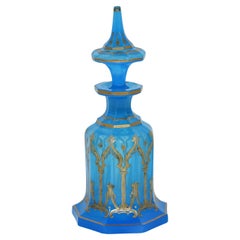 Antiguo frasco de perfume de cristal esmaltado opalino de Bohemia, Flacon, Siglo XIX