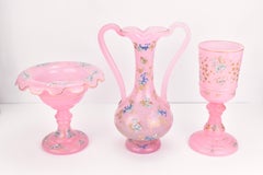 Antique Bohemian Opaline Enamelled Glass Set by Moser, 19th Century