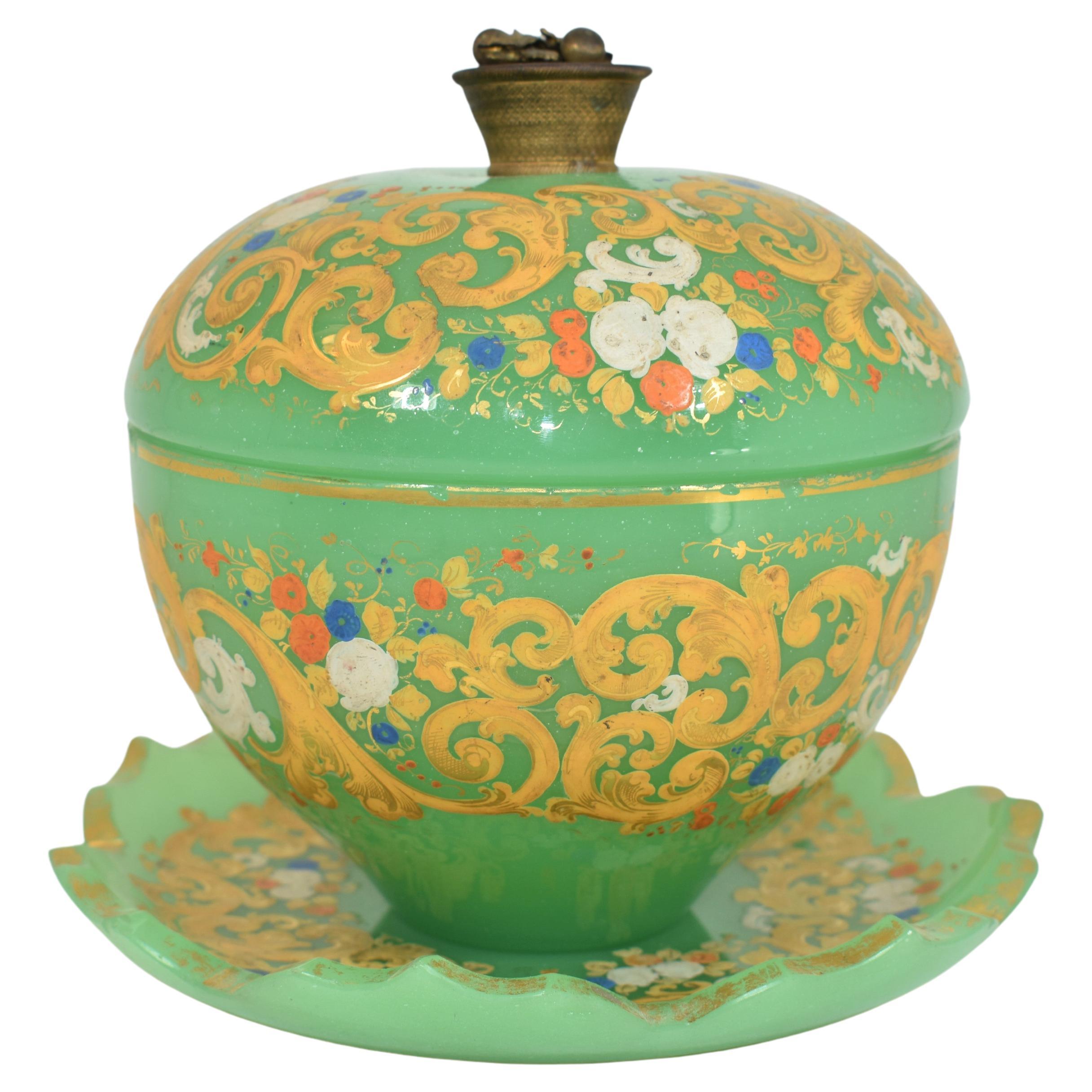 Antique Bohemian Opaline Glass Bowl, 19th Century