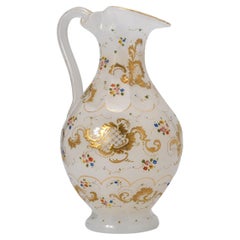 Antica brocca in vetro opalino di Boemia, XIX secolo, Moser, Biedermeier