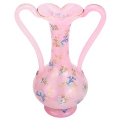 Antique Bohemian Opaline Moser Enamelled Glass Vase, 19th Century