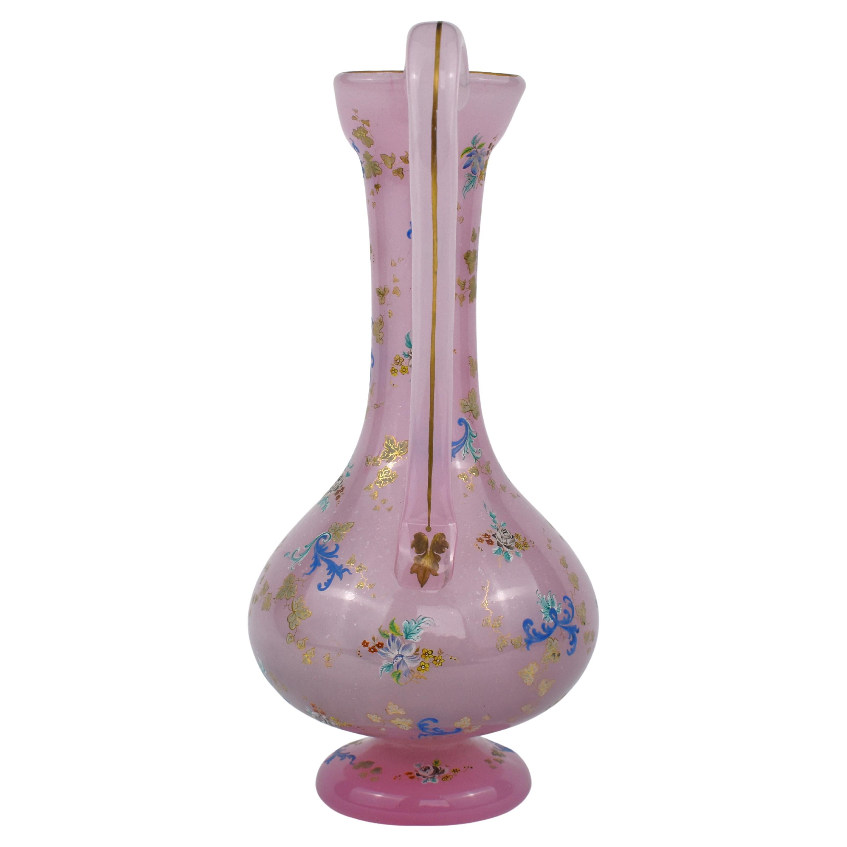 Antique Bohemian Opaline Moser Enamelled Glass Vase, 19th Century In Good Condition For Sale In Rostock, MV