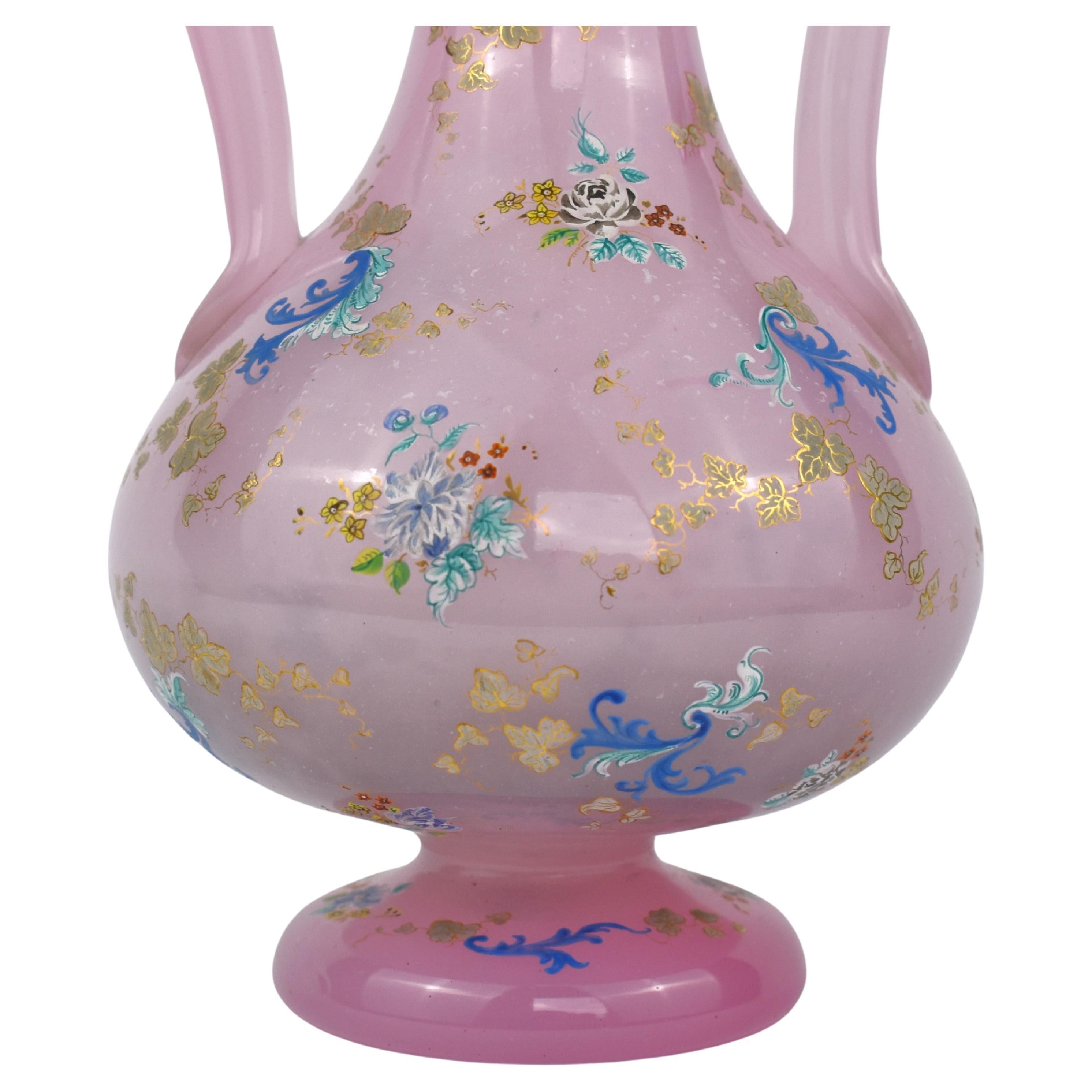 Antique Bohemian Opaline Moser Enamelled Glass Vase, 19th Century For Sale 1