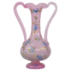 Antike böhmische Opal-Moser-Vase aus emailliertem Glas, 19. Jahrhundert