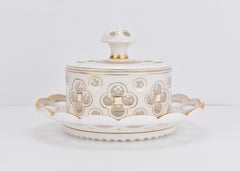 Antique Bohemian Opaline Overlay Crystal Glass Butter Dish/Bowl, 19th Century