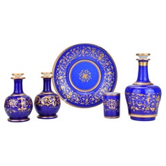 Antique Bohemian Opaline Overlay Glass Collection, Liquor Set , 19th Century