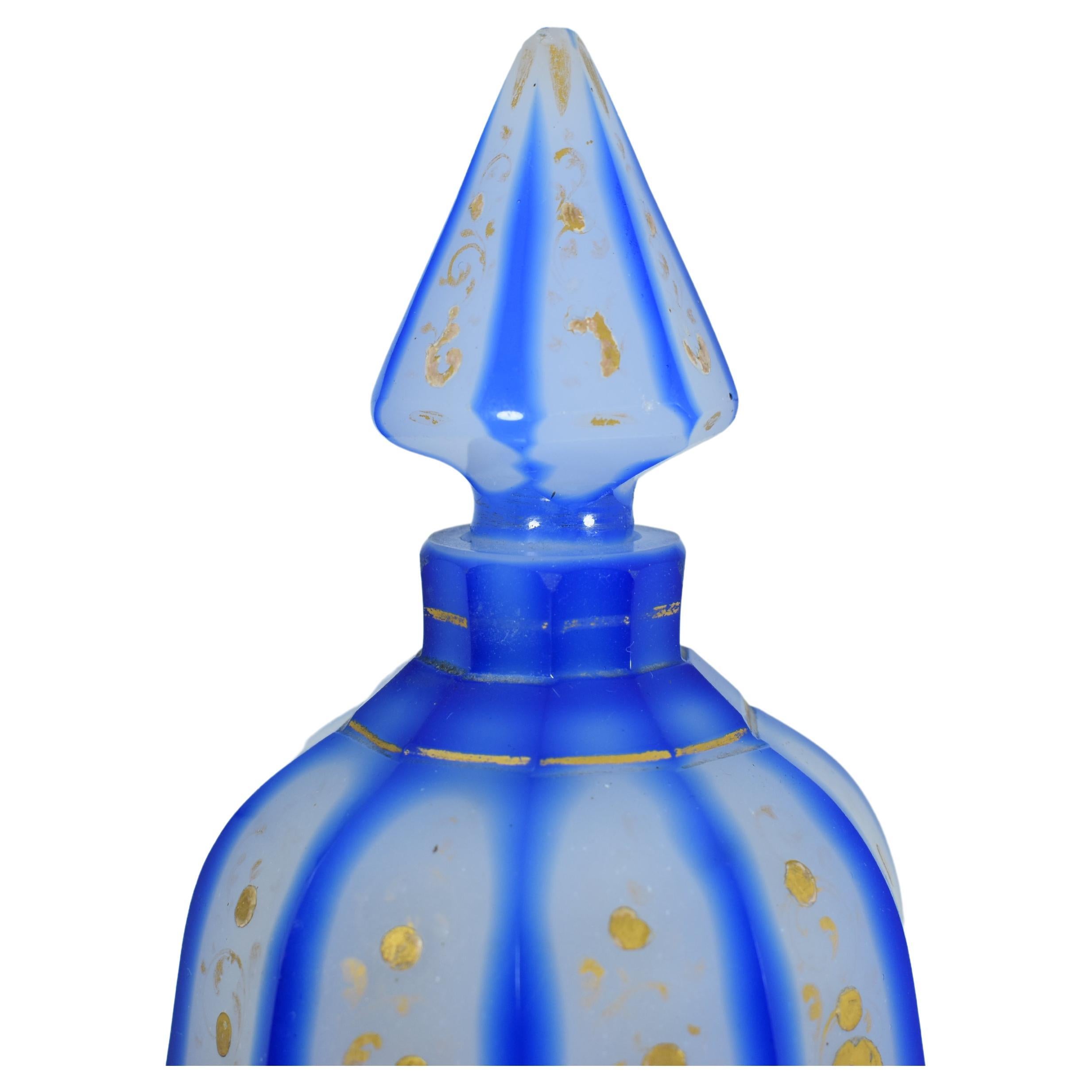 European Antique Bohemian Overlaid Opaline Perfume Bottle and Stopper, 19th Century