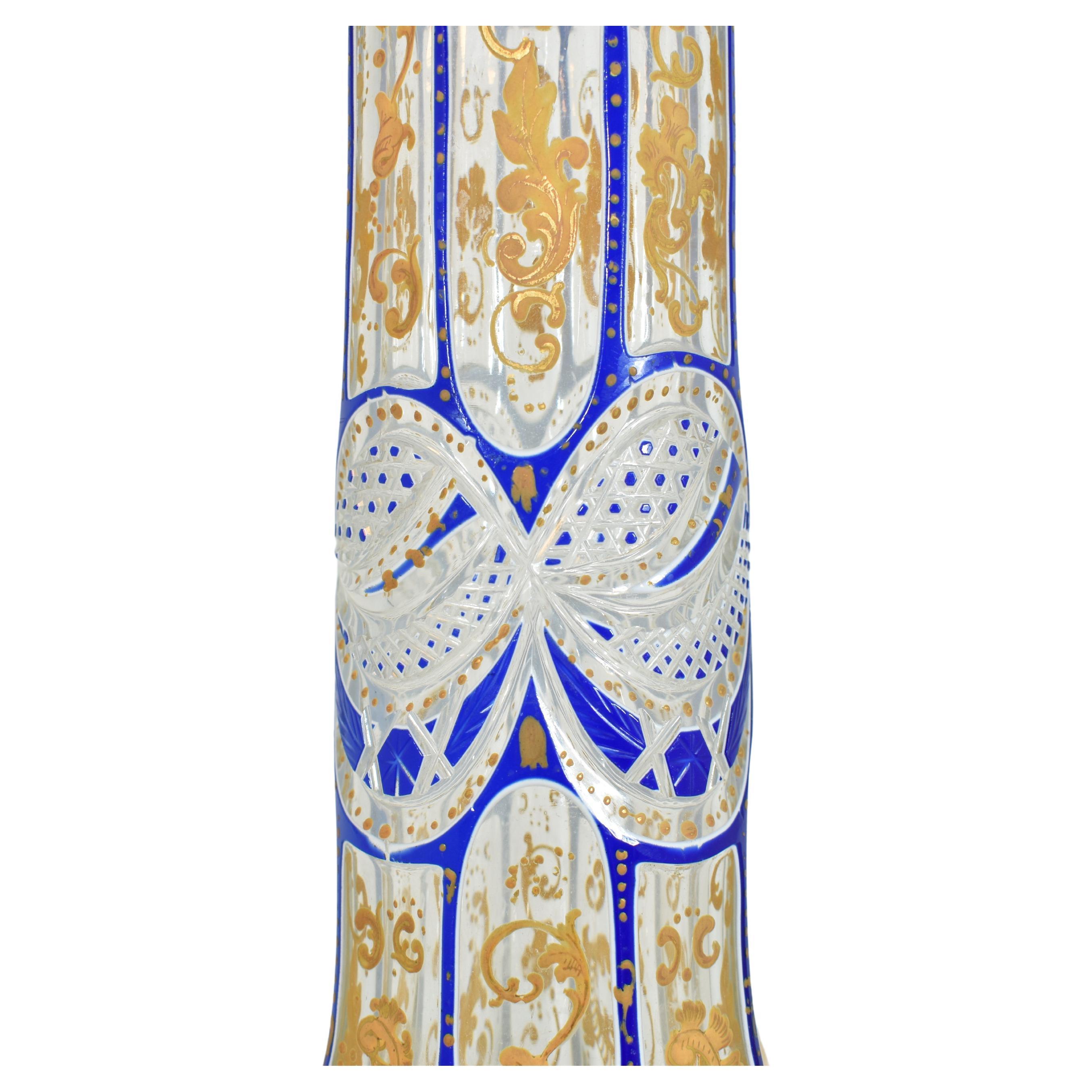 Émaillé Ancienne base de crochet bohème en verre taillé émaillé avec superposition, islamique, 19ème siècle