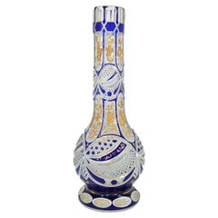Antique Bohemian Overlay Enameled Cut Glass Hookah Base, Islamic, 19th Century