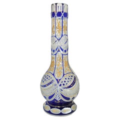Antique Bohemian Overlay Enameled Cut Glass Hookah Base, Islamic, 19th Century