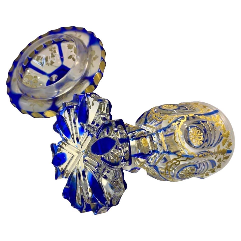 Antique Bohemian Overlay Enameled Glass Goblet, Biedermeier 19th Century 3
