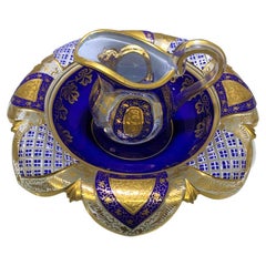 Antique Bohemian Overlay Enamelled Cut Glass Set, Qajar, Islamic, 19th Century