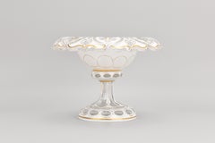 Antique Bohemian Overlay Glass Tazza Bowl Centerpiece, 19th Century