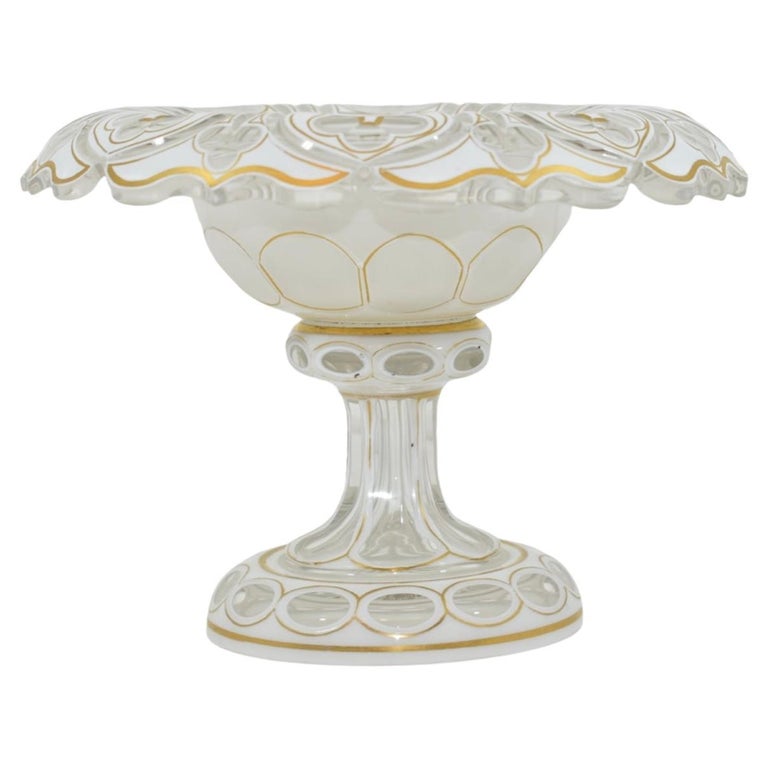 Antique Bohemian Overlay Galss Tazza Bowl, 19th Century For Sale at 1stDibs