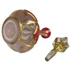 Antique Bohemian Overlay Glass Perfume Bottle, Flacon, 19th Century