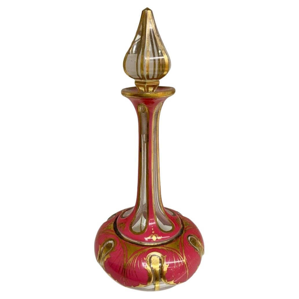 Antique Bohemian Overlay Glass Perfume Bottle, Flacon, 19th Century For Sale 1